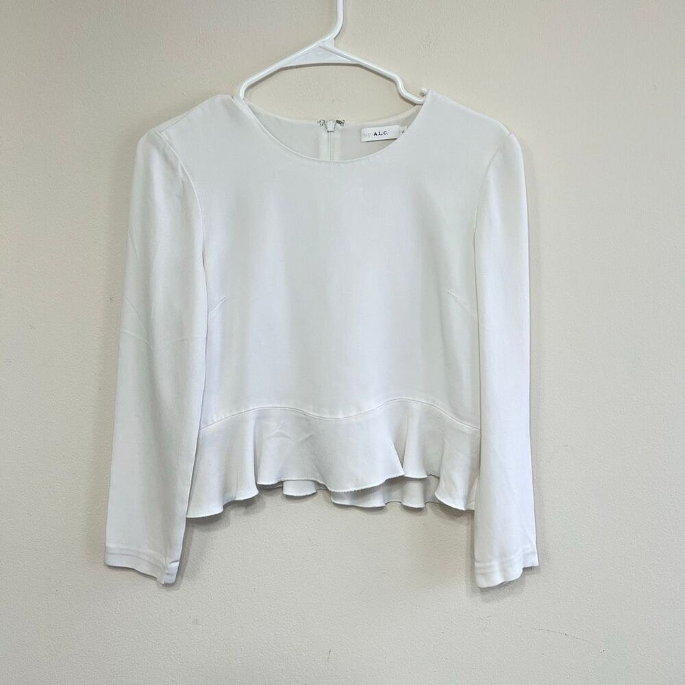 A.L.C Ivory Crepe Peplum Long Sleeve Top 2 Women